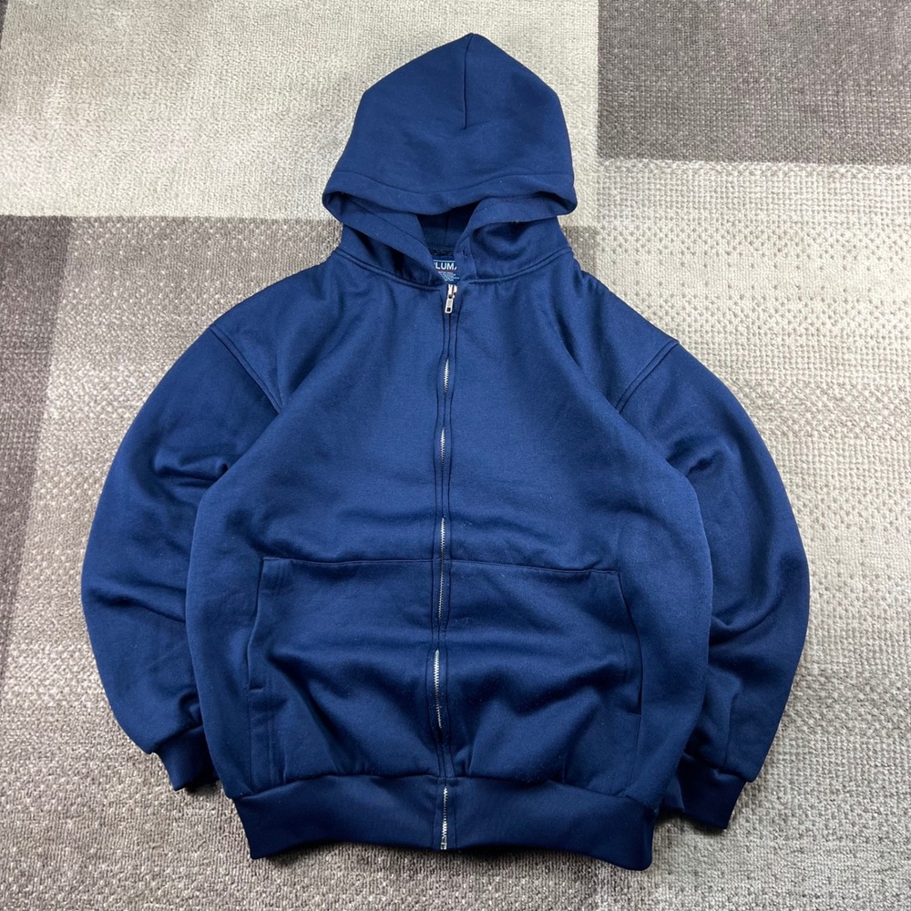 Pluma Mens Navy Blue Full Zip Hooded Sweatshirt Jacket Size Medium Thermal Lined